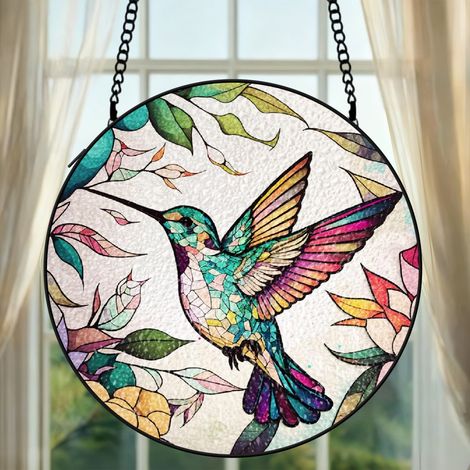 Attrape-soleil vitrail colibri 9 cm décoration suspendue fenêtre oiseau lumineux cadeau Noël (1/5)
