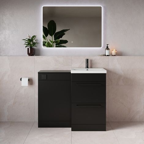 Napoli 390 Matt Black 1000mm 2 Drawer Vanity Unit Toilet Suite with Glide Basin - 1000mm - Matt Black 320mm HandleWithout Kingston Toilet Pan