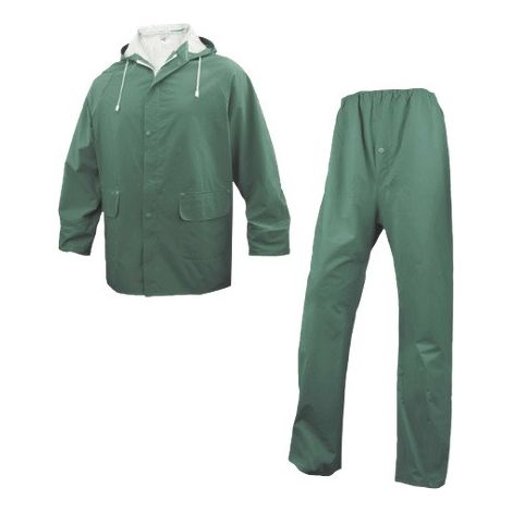 Delta Plus – Ensemble de pluie 42/44 – Veste avec capuche fixe et poignets coupe-vent – Pantalon avec cordon de serrage – Étanchéité optimale