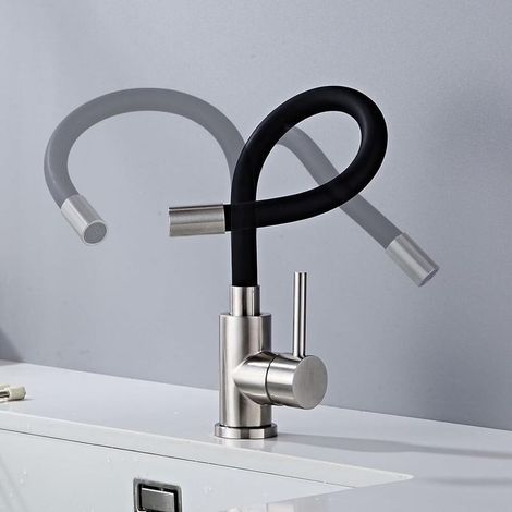 Robinet Cuisine Flexible Noir, Robinet de Cuisine Pivotant à 360°, Mitigeur Cuisine Noir avec Aérateur d'économie d'eau, Robinets d'évier en Acier Inoxydable, Monocommande Haute Pression (1/5)