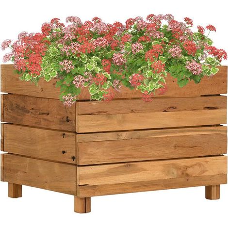 Jardinière surélevée de 50 x 40 x 38 cm fabriquée à partir de teck et d'acier recyclés (1/5)