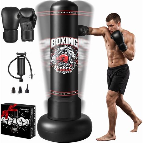 Sac de Frappe Adulte 190cm, Punching Ball Gonflable avec Gants et Pompe à Air, Sac de Boxe sur Pied pour Entraînement Boxe de Kickboxing MMA Karaté, Idéal Cadeau Hommes et Femmes (1/5)