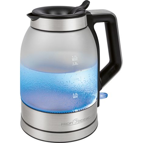 Proficook WKS 1215G Hervidor Agua Eléctrico, 1,7 L, sin BPA, Resistencia Oculta, Inalámbrico, Apagado Automático, Retroiluminado 2200W Plata