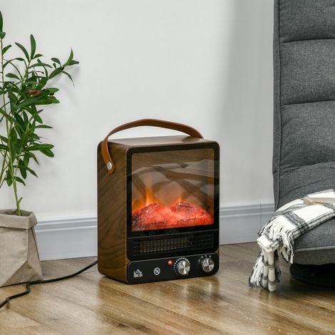 Cheminée Électrique 750/1500W avec Effet Flamme, Chauffage d'Appoint Sur Pied