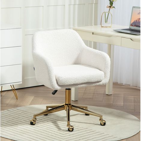 Bürostuhl 60x61x79-88 cm cremeweiß aus Polyester höhenverstellbar mit Rollen (1/5)