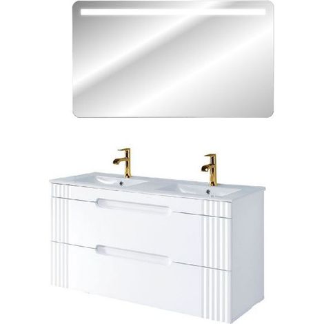 Meuble vasque à encastrer 120 cm + miroir LED Oceanie White - Livraison gratuite