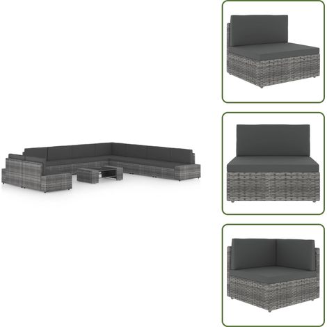 Cuscini per seduta - vidaXL Set Divani da Giardino 10 pz con Cuscini in Polyrattan Grigio - Cuscini in polyrattan