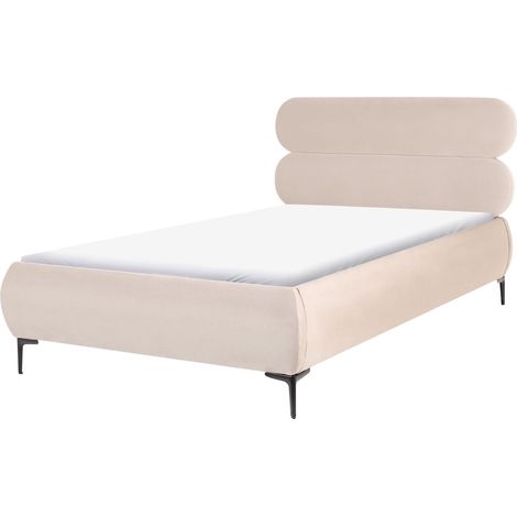 Letto matrimoniale con rete testiera in velluto gambe in metallo nero camera da letto 120 x 200 cm beige chiaro Lessay (1/5)