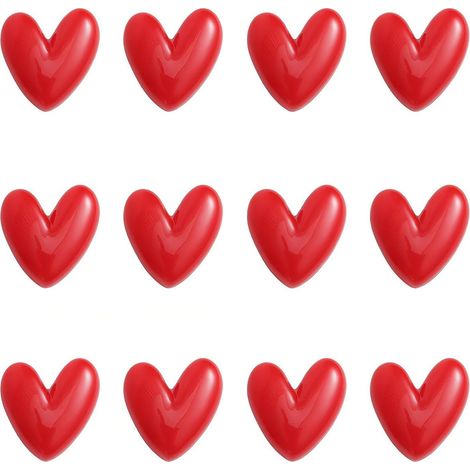 Set di 12 magneti decorativi rossi a forma di cuore per frigorifero e lavagna, perfetti per ufficio, cucina, cassaforte e camerette dei bambini.