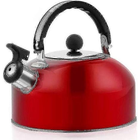 Bouilloire sifflante en acier inoxydable pour cuisinière à gaz, 3 L, couleur rouge (1/4)