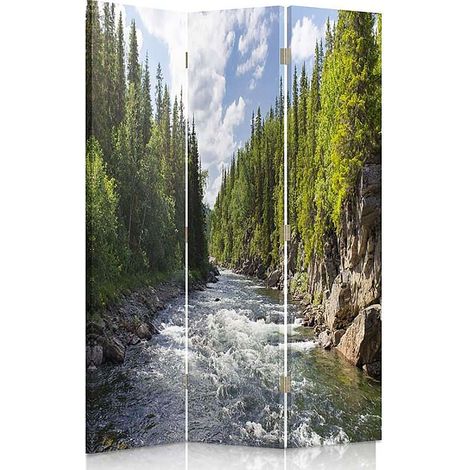 Paravent Décoratif Forêt et Rivière - Cloison Nature - 110 x 180 cm - 1 face déco, 1 face noir (1/5)