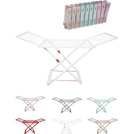 Tendedero Plegable de Resina Incluye 20 Pinzas – Tendal Abatible Balcón para Interior y Exterior