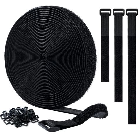 [NUNCA USADO]Bridas ajustables, 10 mx 20 mm, autoadhesivas y reutilizables + 50 presillas, correa de gestión de cables reutilizable, fácil de cortar, organizador de cables multiusos para oficina y hog (1/4)