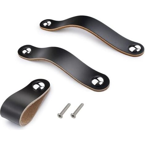 QORVA-6 poignées Beige de tiroir à la main en cuir commode armoire bouton poignées Poignée de porte réglable cuisine tire boutons avec vis 22mm, Distance de trou: 128mm (1/5)
