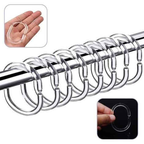 Lot de 12 anneaux coulissants en plastique pour rideau de douche Transparent (1/5)