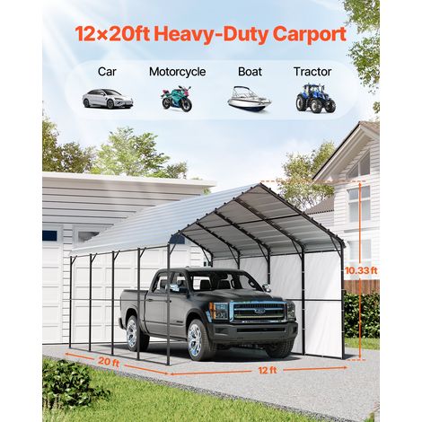 Abri de voiture en métal robuste, 3,6 x 6 m, abri de garage extérieur avec cadre et toit en acier galvanisé, auvent pour voiture mu… (1/5)
