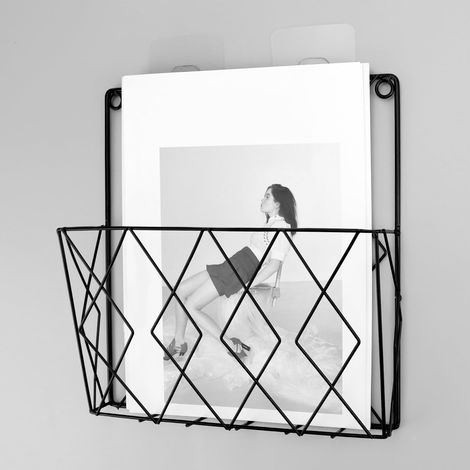 Porte-journaux mural porte-journaux 26x25 cm - étagère murale en métal pour bureau et salon - noir (1/4)