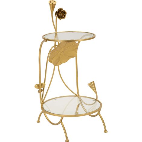 Mesa de Centro Danesami, Forma Redonda, Color Transparente, Estructura de Vidrio, 40x40x78h cm oro