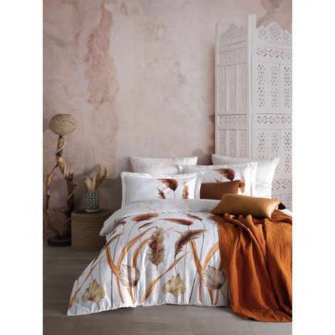 Funda nórdica, funda nórdica, ropa de cama Set Blanco Naranja Marrón
