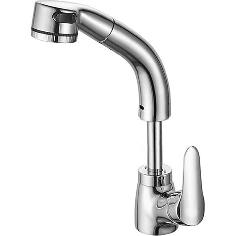 Mitigeur de Lavabo avec Douchette Rétractable, Robinet Moderne Chrome pour Vasque et Salle de Bain, WC, Finition Brillante