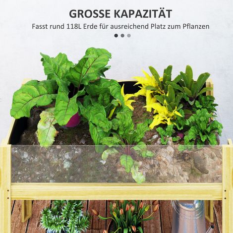 Jardinière surélevée en bois avec panneaux en plexiglas des deux côtés, capacité 118 litres de terreau, trous de drainage, dimensions 110 x 50 x 80 cm (1/4)