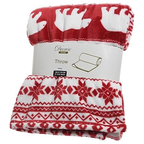 DECORIS JETÉ DE LIT/CANAPÉ/EXTÉRIEUR EN POLAIRE MOTIF HIVER ROUGE/BLANC 170 X 130 CM EJ-8719152308156