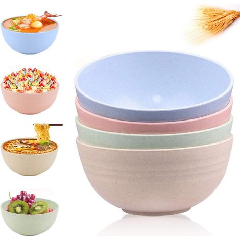 Juego de 4 cuencos para cereales, sopa y ensalada – 710 ml – Material biodegradable natural – Resistente a los golpes – Ideal para la familia, acampadas y uso diario. (1/5)