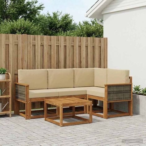 vidaXL Set di divani da esterno 5 pcs Naturale e Beige Poliestere