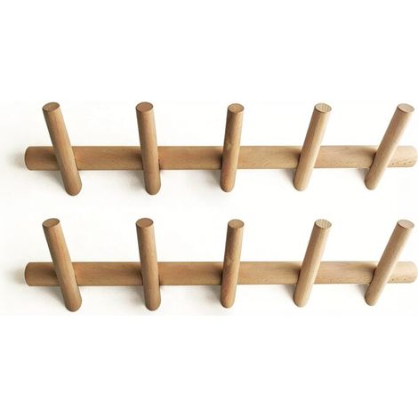 2PCS Branch Patère Murale Bois 5 Crochets Porte Manteau Design Portemanteau Mural Portant à vêtement pour Suspendre Manteaux écharpes, Sacs à Main 50 cm +5 pouces (8,912,7 cm) pour accrocher (1/5)