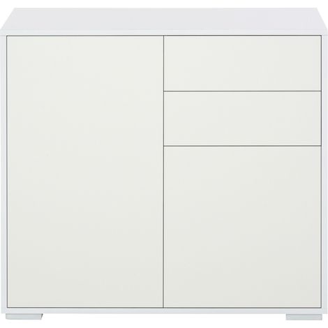 Meuble de rangement buffet commode armoire de rangement avec 2 tiroirs et 2 placards à portes, étagères réglables, pour salon, cuisine, chambre, 79 x 36 x 74 cm blanc