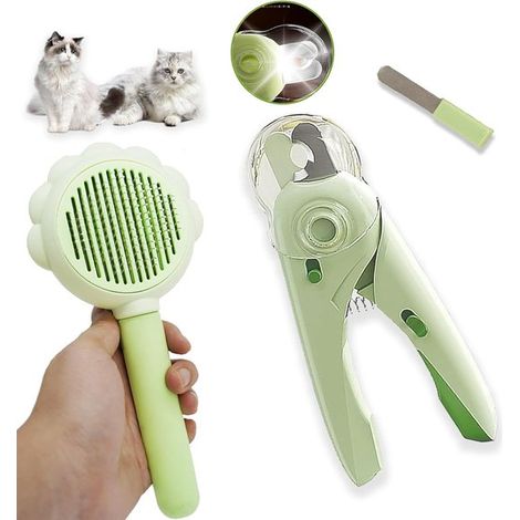Kit de toilettage complet pour chat - Brosse autonettoyante et coupe-ongles avec LED et lime - Pour chats à poils longs - Cadeau pour amoureux des chats (1/5)