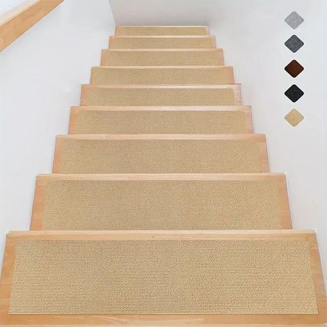 Art3d Lot de 15 tapis d'escalier autocollants 20 x 76 cm - Idéal pour les enfants, les personnes âgées et les animaux domestiques - Aspect lin - Beige