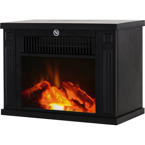 Camino Elettrico da Tavolo con Effetto Fiamma, Caminetto Elettrico da Terra con Potenza Regolabile 600/1200W, Temperatura Regolabile, Copertura 10-15m², Nero (1/5)