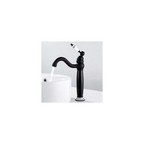 Grifo de lavabo retro negro alto – Mezclador giratorio 360° de latón – Mango único con válvula de cerámica – Diseño vintage elegante (1/5)