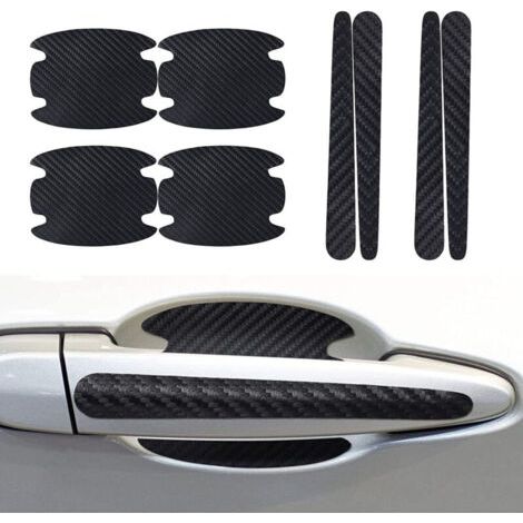 Lot de 8 protections anti-rayures pour poignées de porte de voiture, autocollant en fibre de carbone, protection universelle pour poignées de porte de voiture (noir) (1/4)