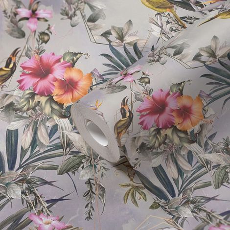 A.S. Création Carta da parati in tessuto non tessuto, motivo uccelli grigio rosa floreale 381782, per soggiorno, cucina, 10,05 x 0,53 m, Made in Germany (1/5)