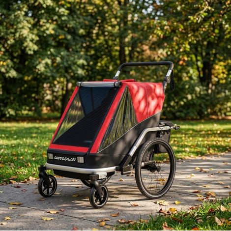2-in-1 Kinderfahrradanhänger für 2 Kinder, faltbar aus Aluminium, rot HAVRYA (1/5)