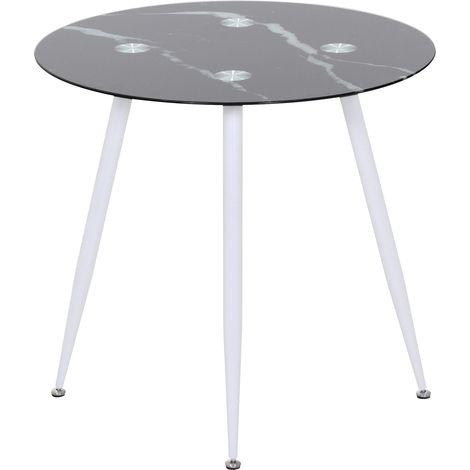 MOG CASA Mesa de Comedor Fija Redonda Corin 80 x 80 x 75 cm Ideal para Cocina o Salon Materiales Resistentes Tablero con Efecto Marmol Negro Patas de Metal en Blanco (1/5)