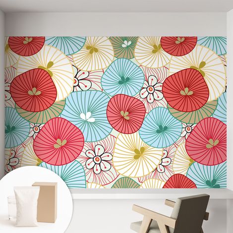 Papier peint intissé à motifs décoratifs pour salon chambre et bureau Décoration murale élégante avec colle Motif floral 152x104 cm (1/5)