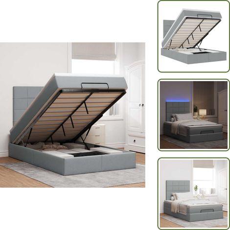 Ottoman-Bett mit Matratze & LEDs Hellgrau 120x190 cm Stoff - Ottoman-Bett - Ottoman-Betten - Bettrahmen - Bettgestell (1/5)