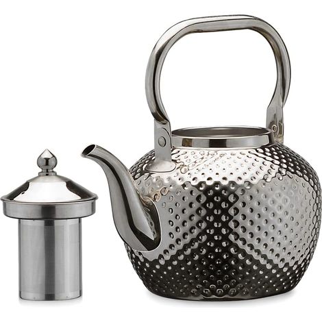 1 Théière, Acier inoxydable, Infuseur intégré, Bec large, 2,0 L, Induction et gaz, Maison et camping