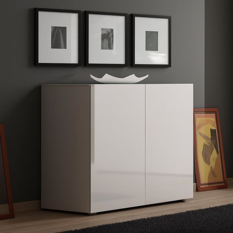 Credenza Ortoclasio, Madia un Ripiano, 2 Vani Made in Italy, 38x90x79h cm Bianco Lucido (1/5)