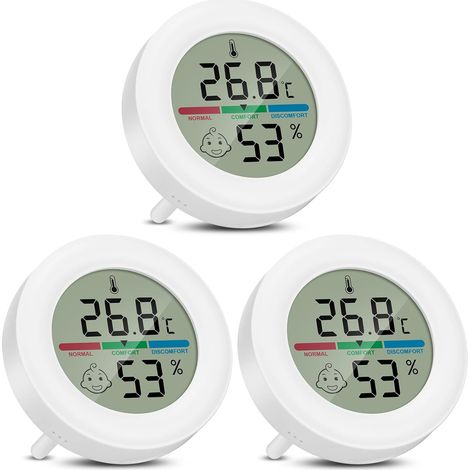 Misuratore di umidità, igrometro, termometro, temperatura, termometro digitale per interni con visualizzazione del livello di comfort e supporto per ufficio, soggiorno, serra, confezione da 3