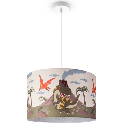 Paco Home Pendelleuchte Kinderzimmer Deckenlampe Stoff Lampenschirm Rund Dschungel Pendelleuchte - Weiß, Design 3 (Ø45,5 cm)