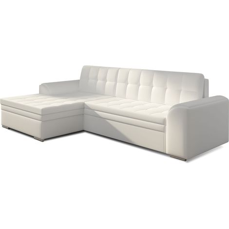 Canapé angle gauche convertible simili blanc Kapitona 270cm (1/5)
