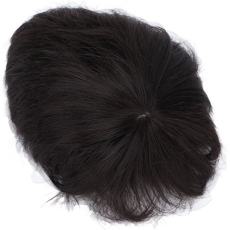 Perruque courte homme noir naturel, postiche cheveux pour calvitie, extension capillaire raie invisible, toupet homme, pièce capillaire masculine (1/5)