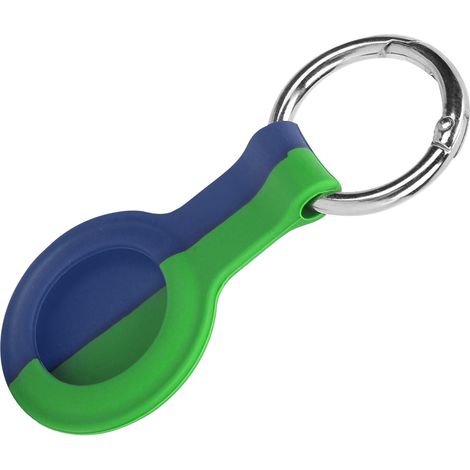 Étui de protection en silicone bicolore avec boucle métallique, compatible avec l'iPhone Locator (bleu et vert) pour iOS. (1/5)