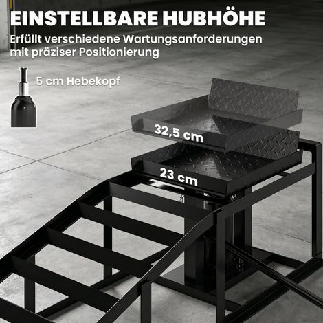 Lot de 2 rampes hydrauliques réglables en hauteur, seuil de 3 t, rampe de trottoir pour pneus jusqu'à 23 cm. (1/5)