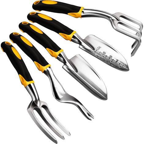 MINKUROW Herramientas De Jardín De 5 Piezas Que Incluyen Paleta, Trasplantadora, Cultivadora, Deshierbadora, Horquilla De Deshierbe, Herramienta De Jardín Con Cabezales De Aluminio Fundido Duraderos Y (1/5)