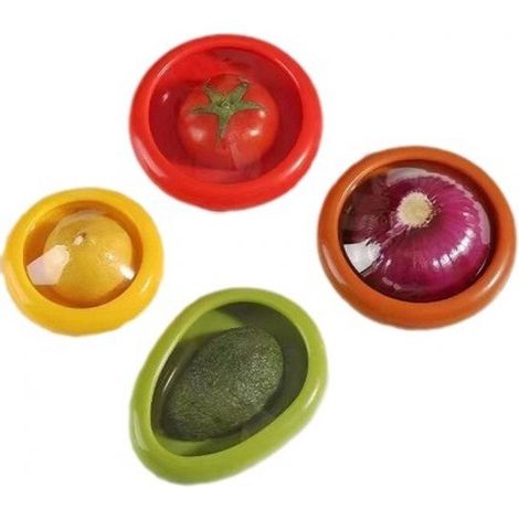 Boîte de conservation pour légumes/fruits - 4 pièces - Boîte de conservation - Conservation des légumes à long terme - Set koelkast - Hermétique et réutilisable - Rouge, jaune, vert, orange (1/5)